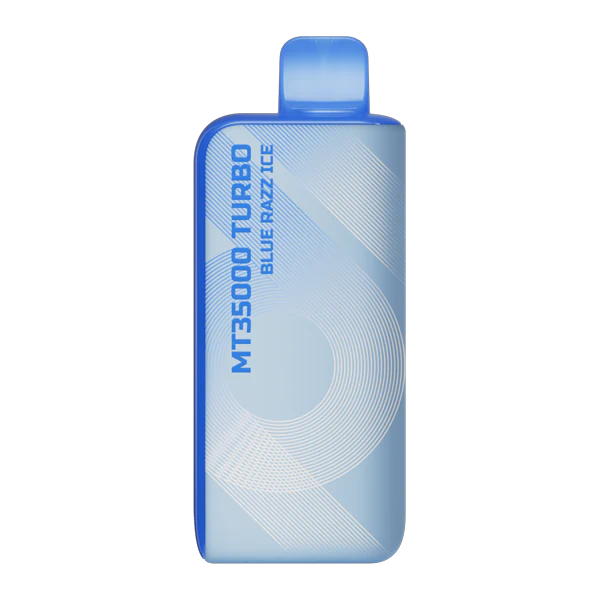 Blue vape device with 'MT3500 Turbo Blue Razz Ice' text on a white background