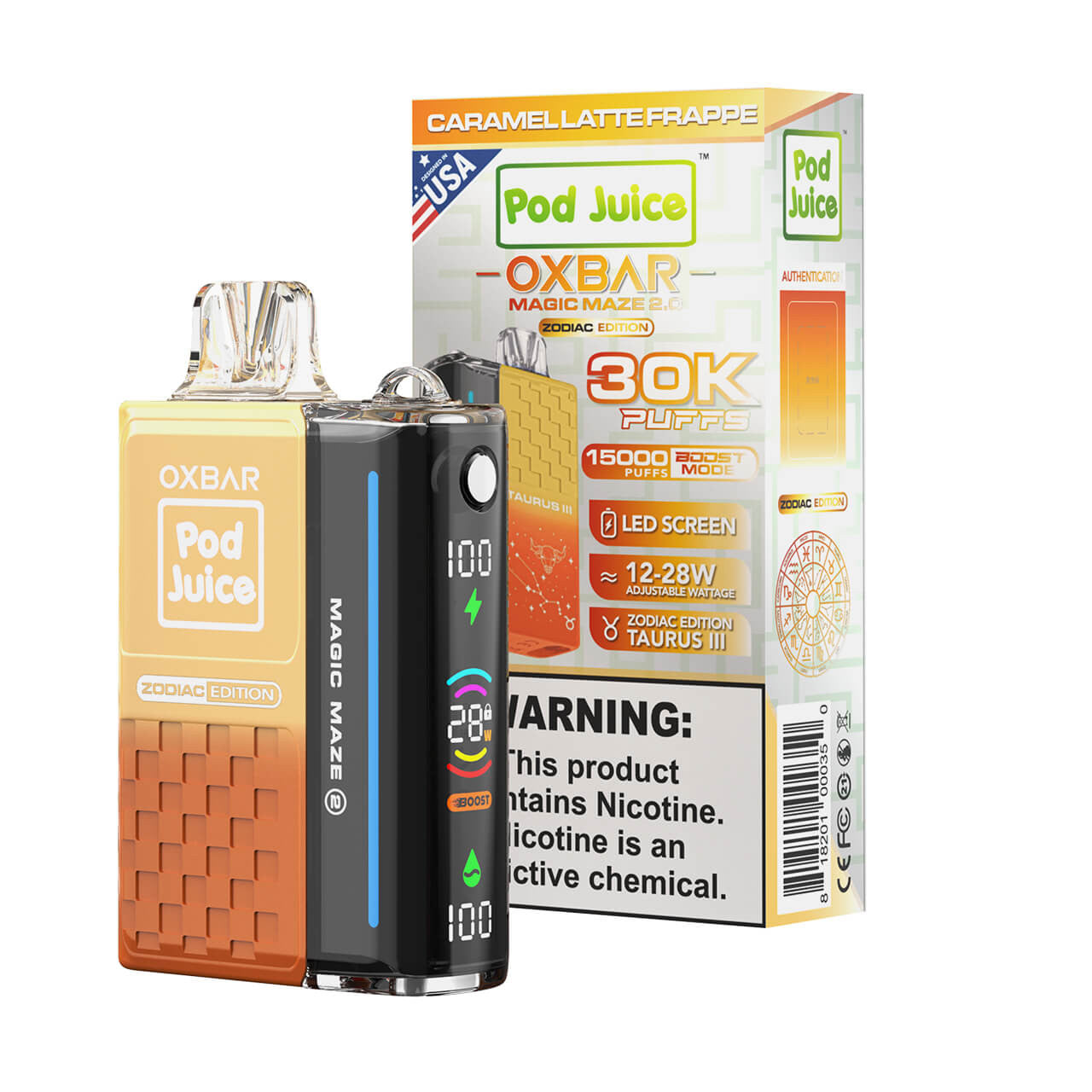 Caramel Latte Frappe Oxbar Magic Maze 2.0 Pod Juice 30K - Black Coral