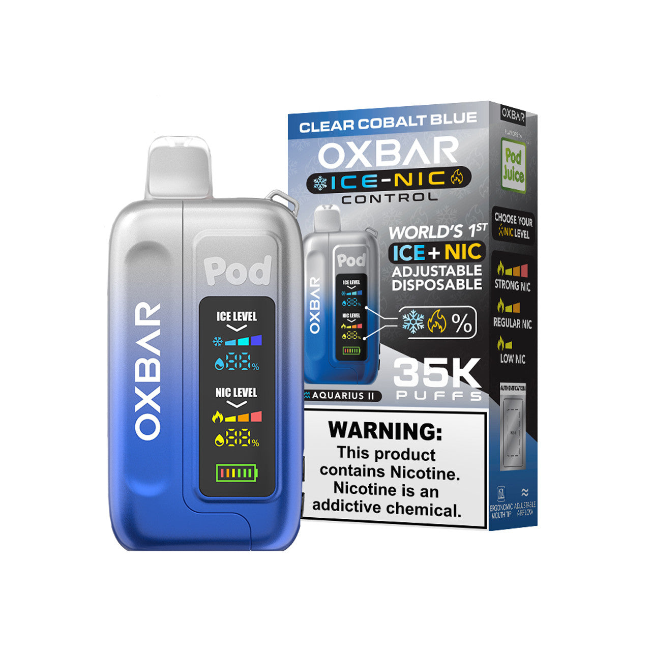Clear Cobalt Blue Oxbar Ice-Nic Control 35K - Black Coral
