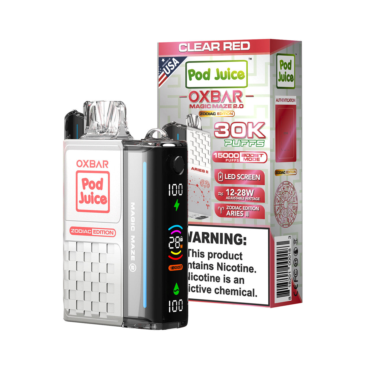 Clear Red Oxbar Magic Maze 2.0 Pod Juice 30K