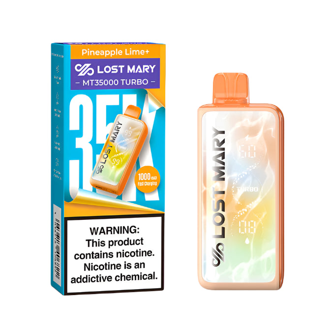 Lost Mary Pineapple Lime vape device packaging with warning label on a white background