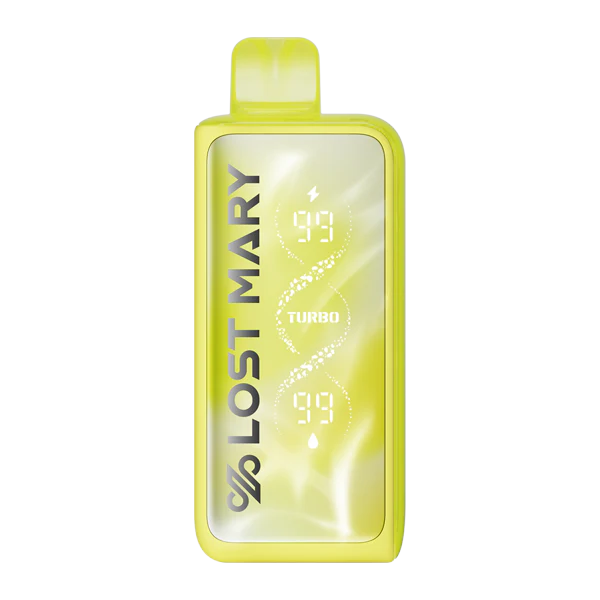 Yellow Lost Mary vape device on a white background