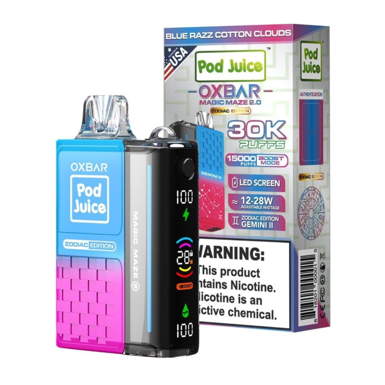 Blue Razz Cotton Clouds Oxbar Magic Maze 2.0 Pod Juice 30K